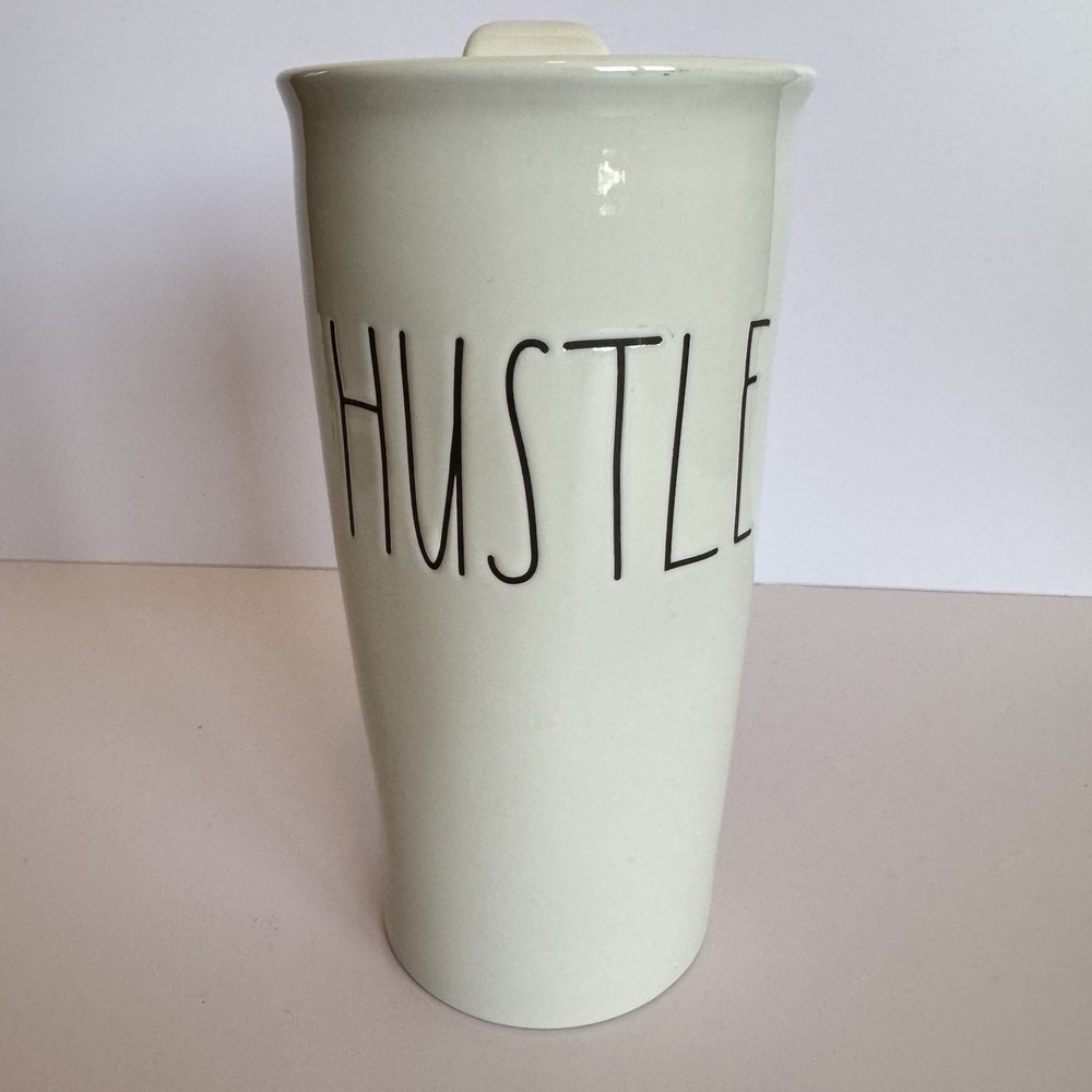Rae Dunn HUSTLE Tall Travel Mug With Lid Ceramic Tumbler Farmhouse - Picture 2 of 8